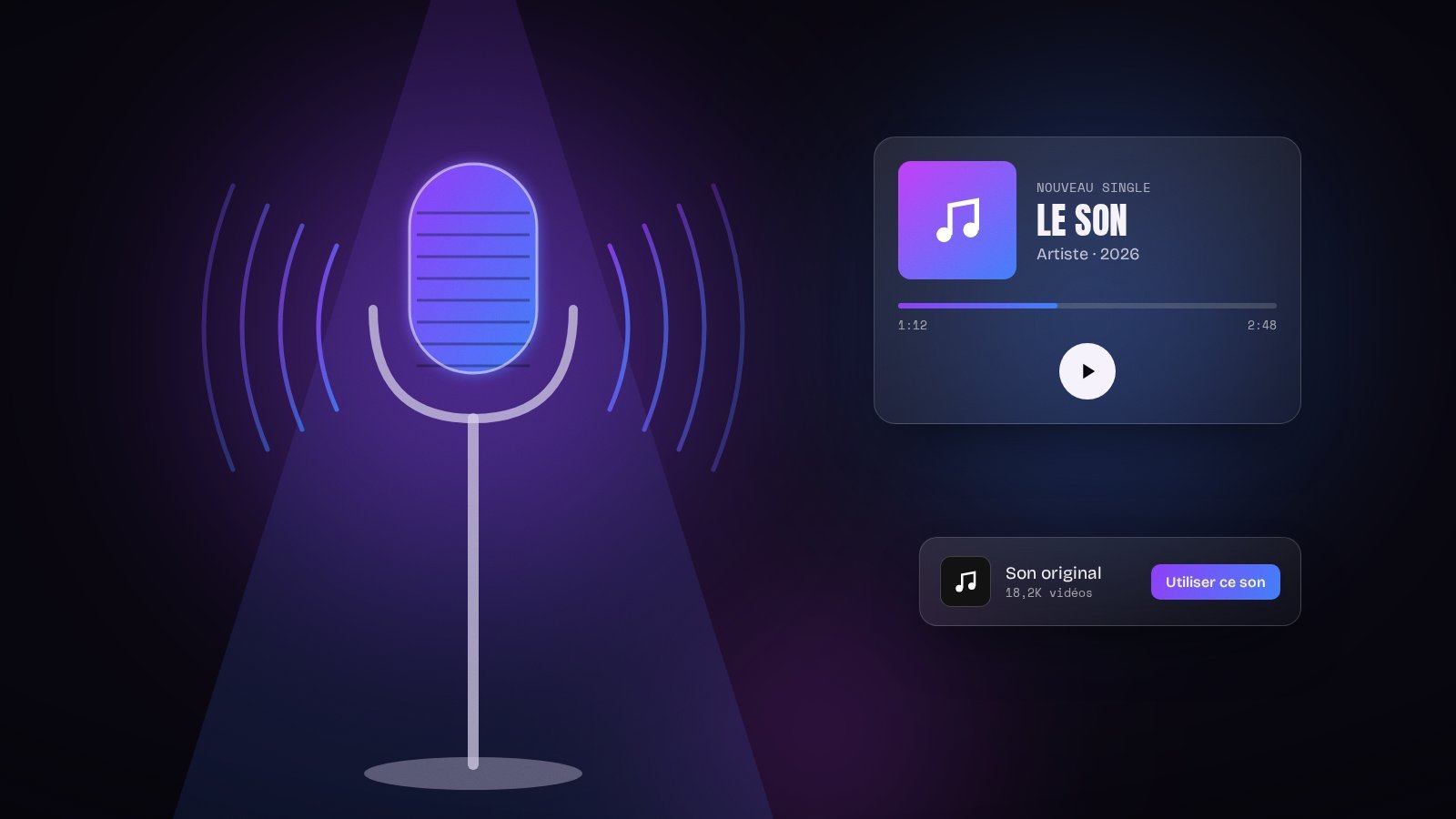 Illustration : micro sur scène et lecteur de nouveau single