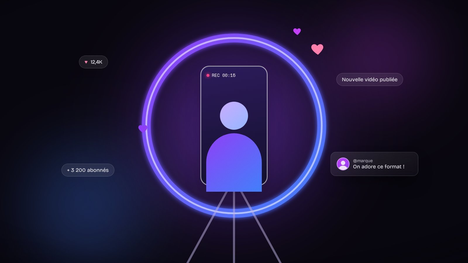 Illustration : créateur de contenu filmant avec un smartphone et un ring light