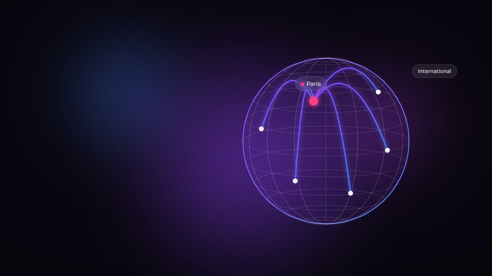 Illustration : globe avec des connexions depuis Paris vers l'international